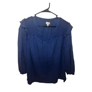 Women’s Smocked Yoke Navy Peasant Blouse